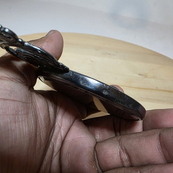 Vintage Hans Jensen Denmark Silver Plate Repousse Compact Mirror Small Hand held - Picture 8 of 13